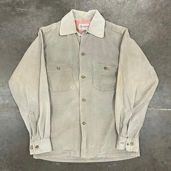 Vintage 50's Penney's Towncraft Loop Collar Corduroy Shirt Small - Picture 1 of 6